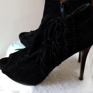 Bakers black suede leather peep toe booties